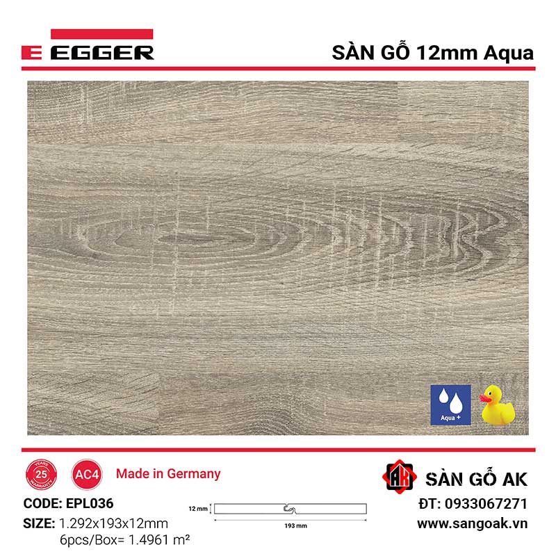 Sàn Gỗ Công Nghiệp Đức Egger Aqua 12mm EPL036